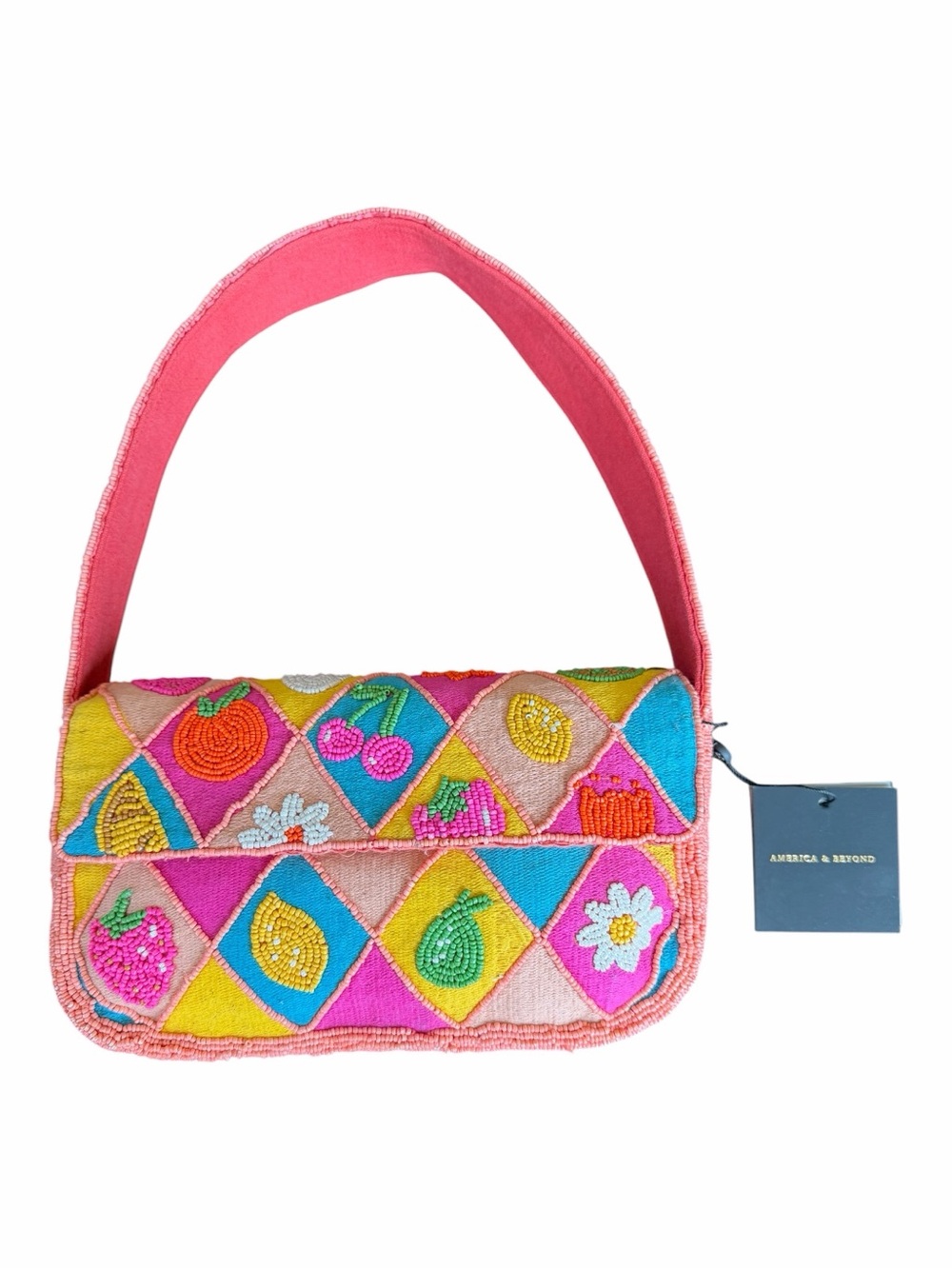 Viral America & Beyond Beaded Colorful Pink Fruit Bag NWT Marshalls TJMaxx - Picture 3 of 11